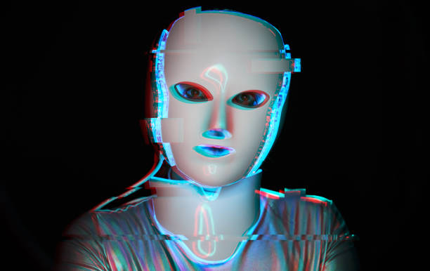 istock Portrait of futuristic robot. Image with glitch effect. 1322279380