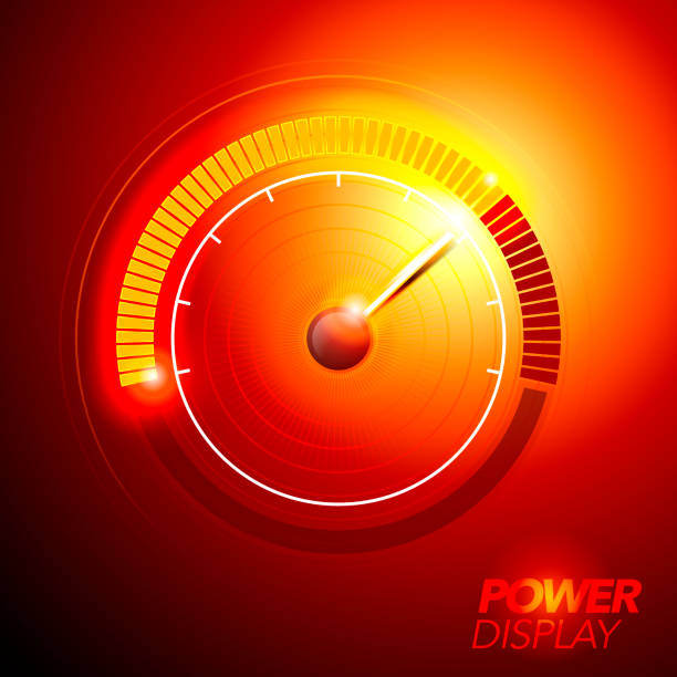 istock vector illustration red abstract car fuel power speedometer pushing to limit with cool energy glow effects. 1322280081