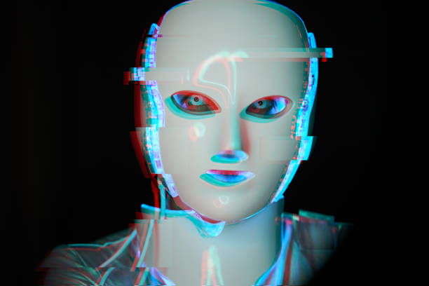 istock Portrait of futuristic robot. Image with glitch effect. 1322280284