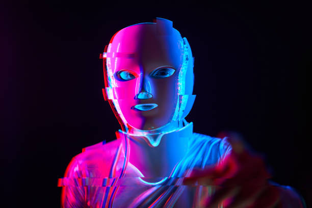 istock Portrait of futuristic robot. Image with glitch effect. 1322280856