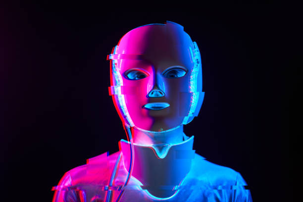 istock Portrait of futuristic robot. Image with glitch effect. 1322283072