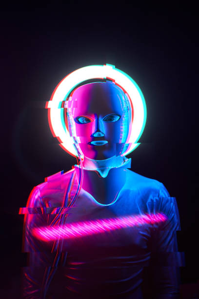 istock Portrait of futuristic robot. Image with glitch effect. 1322283180