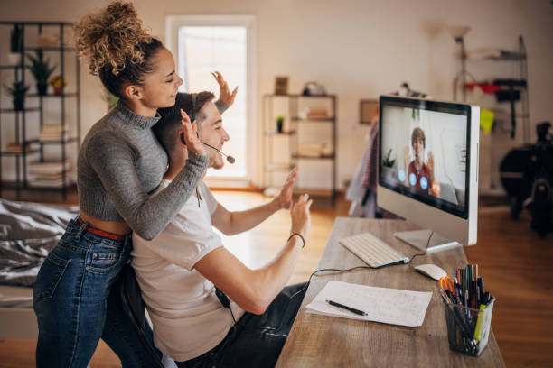 istock Couple on video call together 1322284219