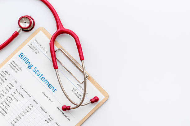 istock Medical billing statement with stethoscope. Top view 1322286442