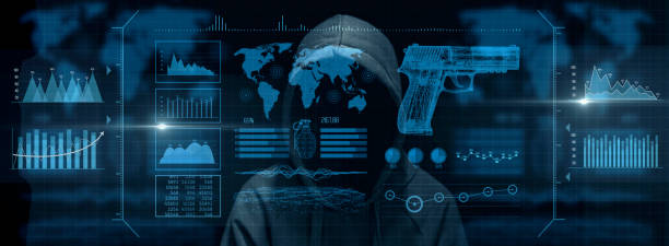 futuristic hacker graphical user interface concept, network security concept. computer hacker. - terrorism imagens e fotografias de stock