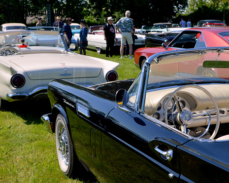 Iconic Classic American Cars. Collectors items at car show. The photo was taken mid day in Jægerspris June 5th, 2021, Denmark after a classic American car cruise.