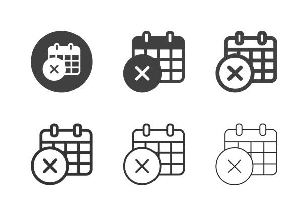 ilustraciones, imágenes clip art, dibujos animados e iconos de stock de x marcando iconos de calendario - multi series - cancelación