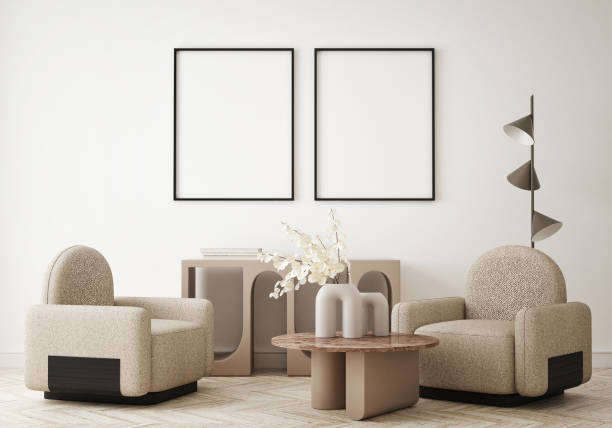 istock mock up poster frame in modern interior background, minimalistic style, 3D render 1322290868
