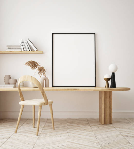 istock mock up poster frame in modern interior background, minimalistic style, 3D render 1322290872