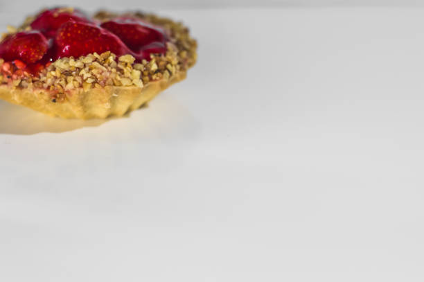 strawberry pie with a trail of flour and blank space to write on the sides