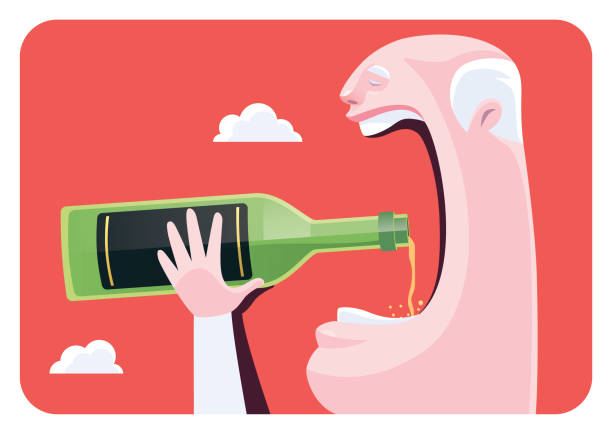 illustrations, cliparts, dessins animés et icônes de homme âgé tenant une bouteille de bière et buvant - alcohol alcoholism addiction drinking