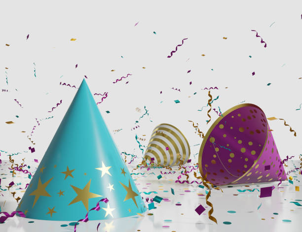 istock Background with confetti, serpentine and cones. 3D rendering. 1322295311
