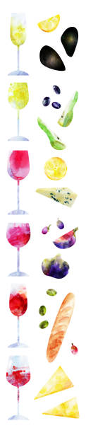 istock Watercolor abstract red and white wine bottles, glasses and snack illustration 1322295860