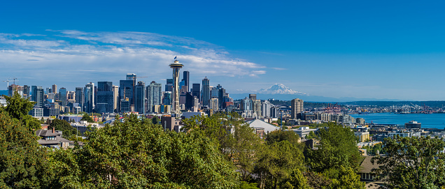 Seattle skyline at dawn in winter, Washington, USA