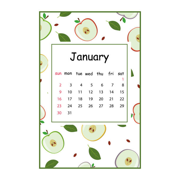 istock Fruit calendar for 2022 with a fruit pattern for the month of January, color vector summer illustration 1322300219