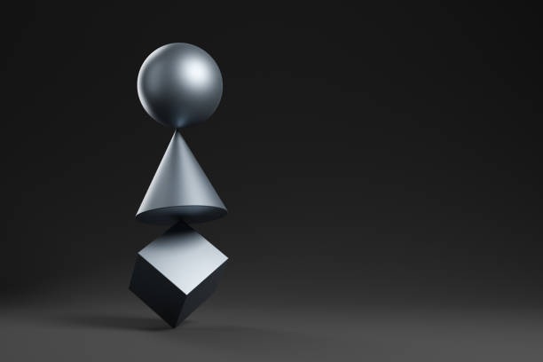 istock Zen figures metal cube square ball on dark background. 1322300949