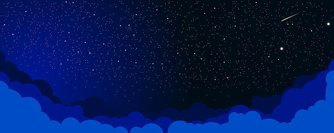 Sky clouds landscape background design. Starlight Night. Illustration, vector