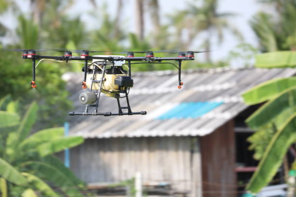 istock Drone spraying insecticide in flight. 1322301463