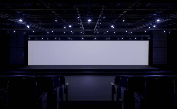 Empty Stage event for mockup and Corporate identity. night light staging in hall ,3D render.