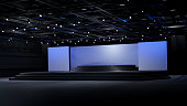 Empty Stage event for mockup and Corporate identity. night light staging in hall ,3D render.