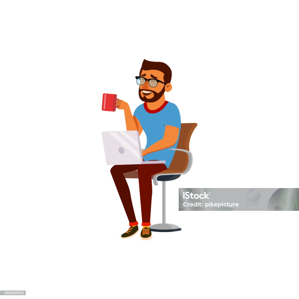 Technology Computer Man Cartoon Happy Man Has Funny Time With Computer Technology Cartoon Vector Stock ...