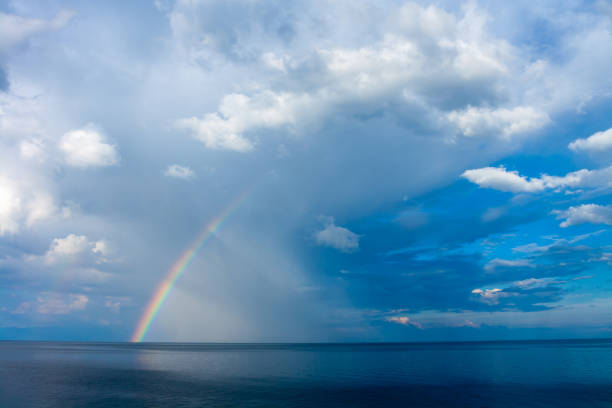 istock Rainbow over Lake Baikal with rain clouds in the sky. Horizontal image. 1322304449