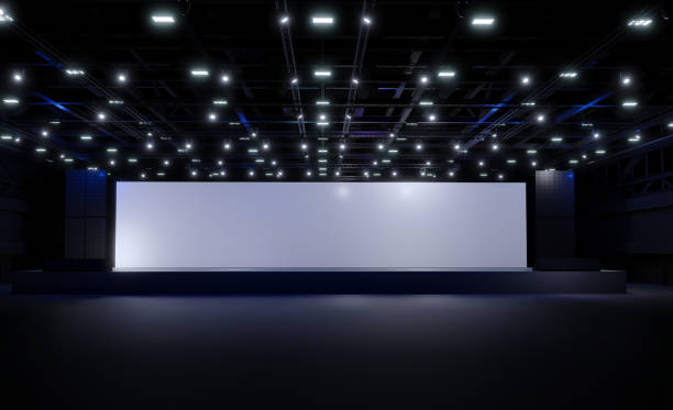 istock Empty Stage event for mockup and Corporate identity. night light staging in hall ,3D render. 1322304570