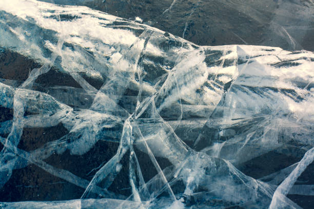 istock Beautiful cracks in thick ice. The natural texture of ice. Horizontal. 1322305166