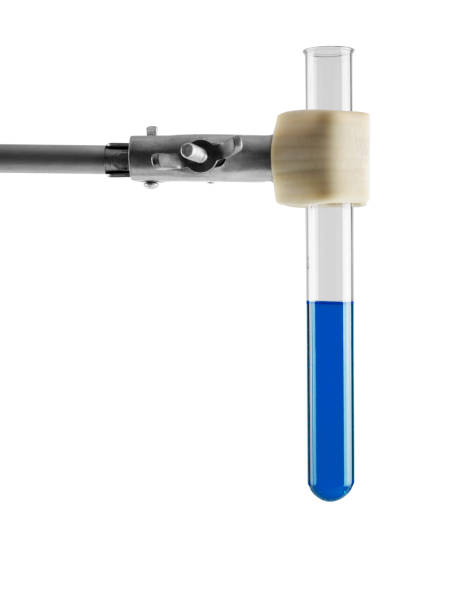 istock Test tube with blue liquid in tripod leg isolated on white background 1322307036