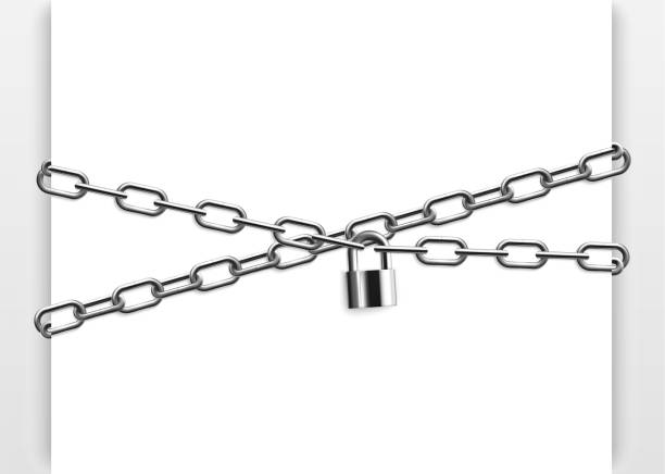 абстрактная композиция с металлическими цепями - lock padlock security equipment metallic stock illustrations