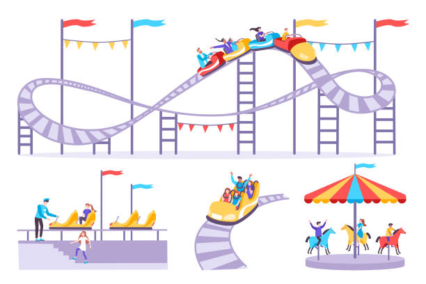 американские горки икона набор - rollercoaster stock illustrations