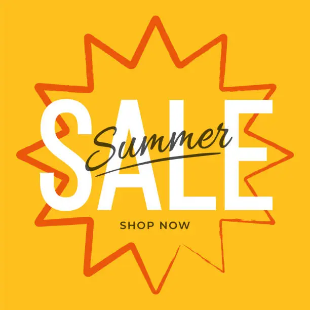 Vector illustration of Summer sale banner with sun. Sun with rays. Template design for advertising, banners, leaflets and flyers.