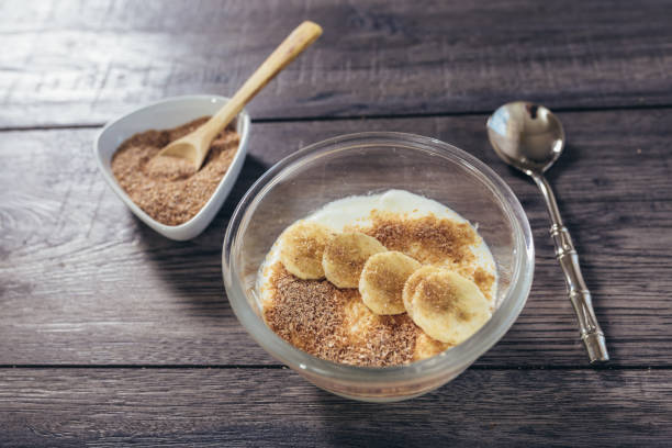 istock Fresh yogurt with wheat bran and banana 1322308086