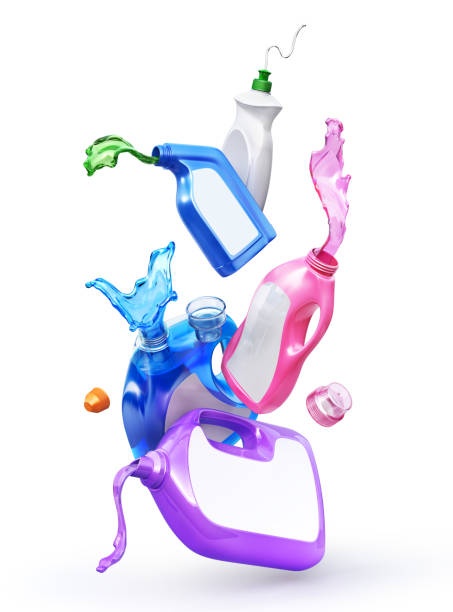 istock Different bottles with pouring detergent on a white background. 3d illustration 1322308170