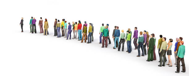 istock Crowd of people in the queue on a white background. 3d illustration 1322308323
