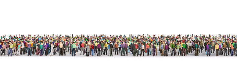 Crowd of people in the queue on a white background. 3d illustration