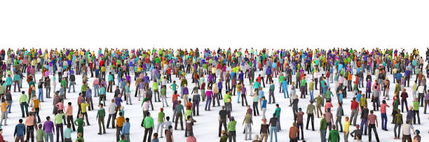 istock rowd of people in the queue on a white background. 3d illustration 1322308401