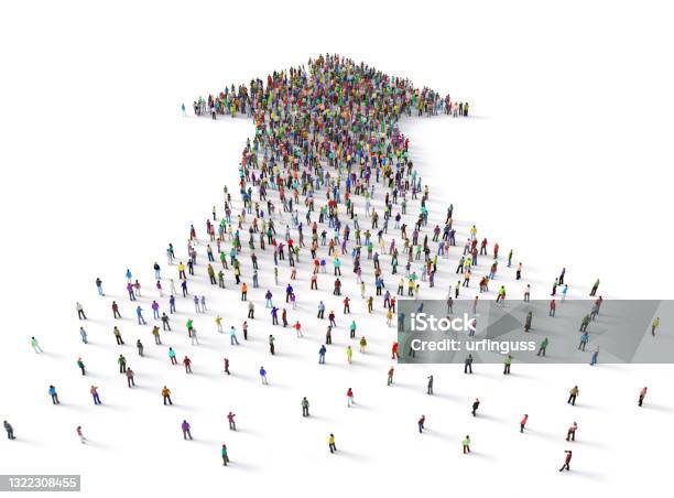 People Crowd In Form Of Arrow On A White Background 3d Illustration Stock Photo - Download Image Now
