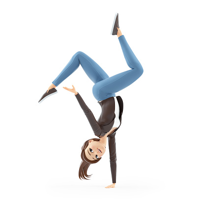 3d cartoon woman in acrobatic pose, illustration isolated on white background