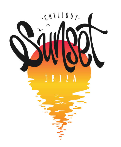typografia sunset ibiza, wzór grafiki t-shirt - sunset stock illustrations