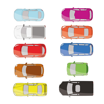 Cars top view vector flat. Vehicle transport icons set. Automobile car for transportation, auto car icon illustration isolated on whine background.