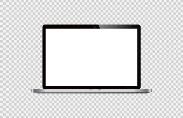 ilustraciones, imágenes clip art, dibujos animados e iconos de stock de computadora portátil con pantalla en blanco aislada en png o fondo transparente para nuevo producto, promoción, publicidad, ilustración vectorial - recortable