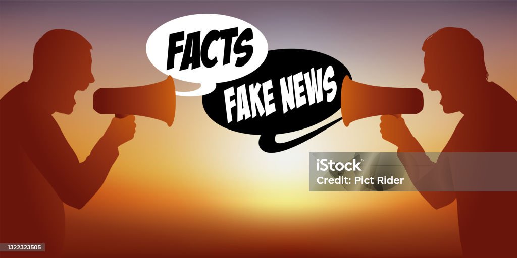 Two Men Disagree On The Danger Of Fake News Stock Illustration ...