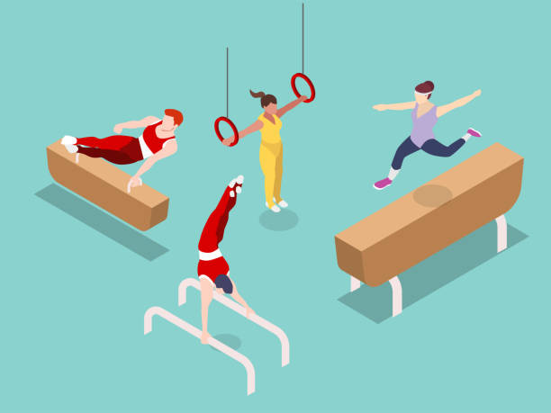 Set of people doing variety sport gymnastic Sport vector conce. Set of people doing variety sport gymnastic while performing at olympic gymnastics stock illustrations