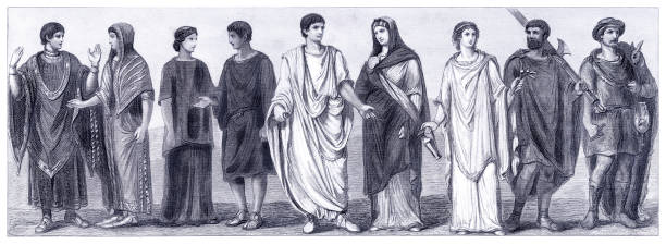 illustrations, cliparts, dessins animés et icônes de vêtements traditionnels dans l’illustration de la rome antique - ancient rome illustration and painting engraving engraved image