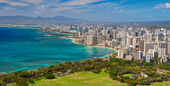 Waikiki beach - overview from Diamond Head (Honolulu, Hawaii)