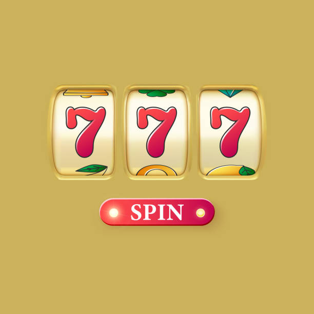 istock Golden slot machine realistic render. Big win on jackpot casino win. 777 on slot machine wheels and spin button. Vector 1322326821