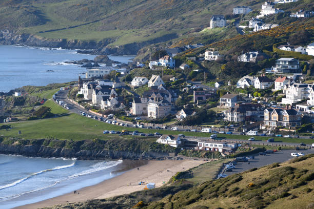 spiaggia a woolacombe, north devon, regno unito - woolacombe foto e immagini stock