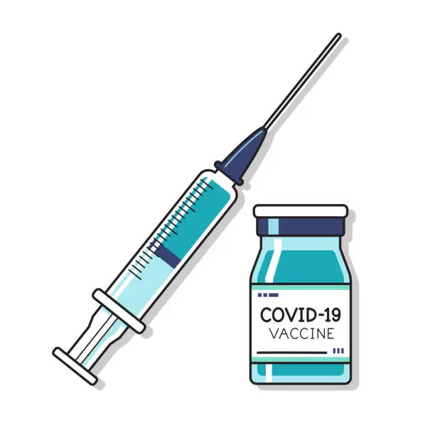 Vector illustration of Vector illustration Covid-19 coronavirus vaccine vial and syringe