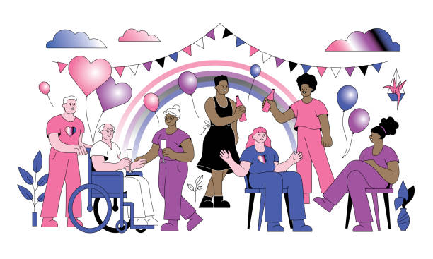 LGBTQIA Genderfluid Pride party LGBTQIA Gender fluid Pride event. People having a party.
Editable vectors on layers. This image includes gradients and transparencies. lgbtqcollection stock illustrations